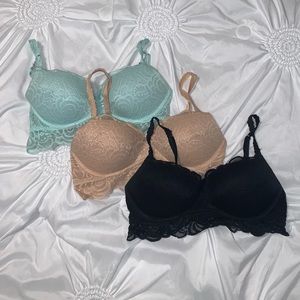 3 Victoria’s Secret Pink push-up medium bralettes